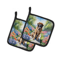 Leonberger Spring Path Pot Holder Set of 2 Heat Resistant Quilted Hot Pads 7.5 x 7.5 Inch, Insulated Kitchen Trivets for Cooking & Baking