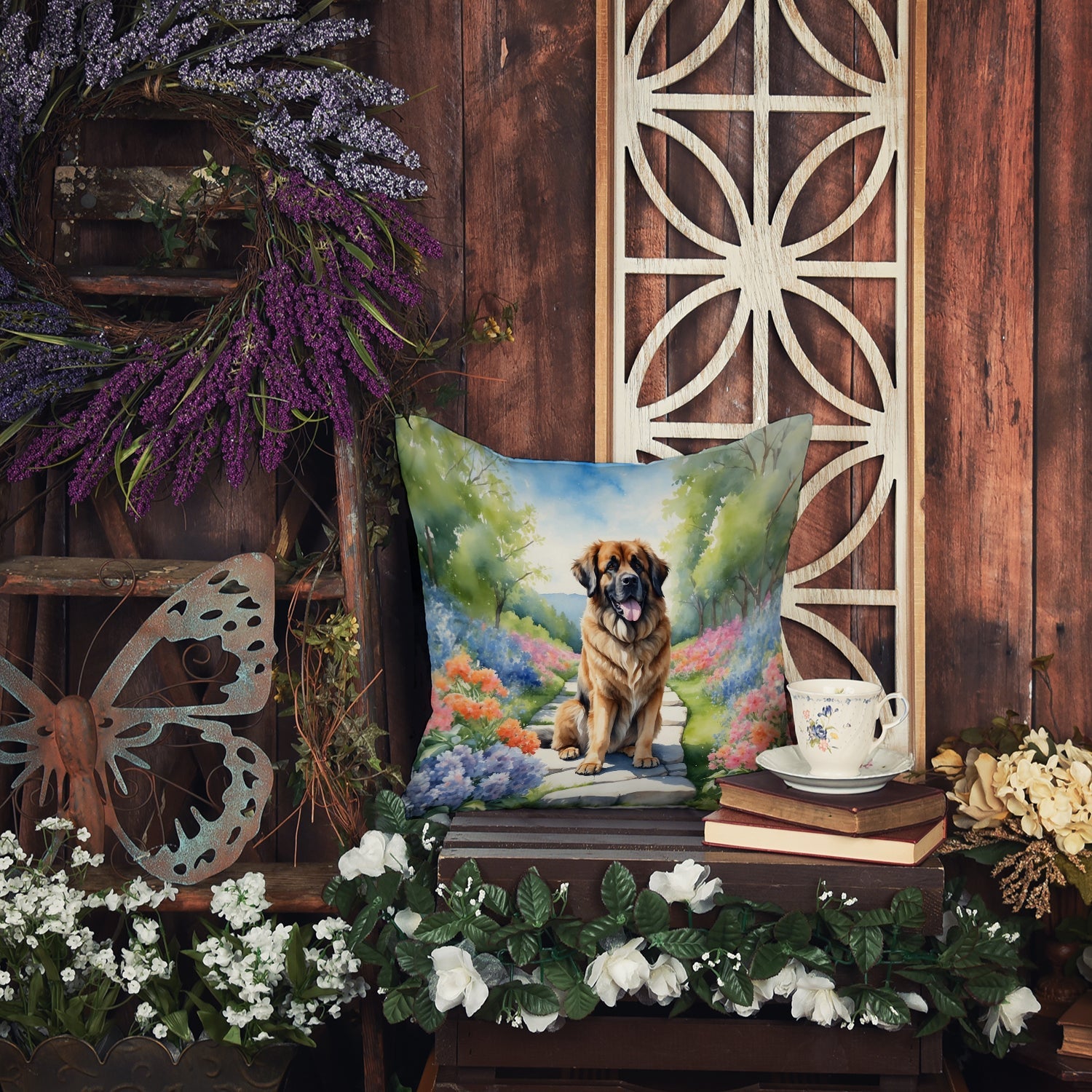 Leonberger Spring Path Decorative Throw Pillow 18x18 Indoor Outdoor Accent Cushion, Fabric Cover with Insert for Sofa, Bed, Porch & Living Room
