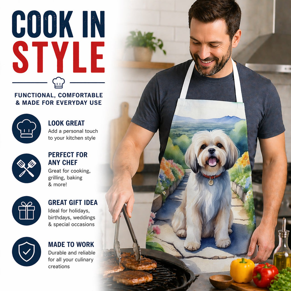 Lhasa Apso Spring Path Apron Cooking Kitchen Server Baking Crafts Gardening for Adult Women Men, Unisex, Large, Multicolor