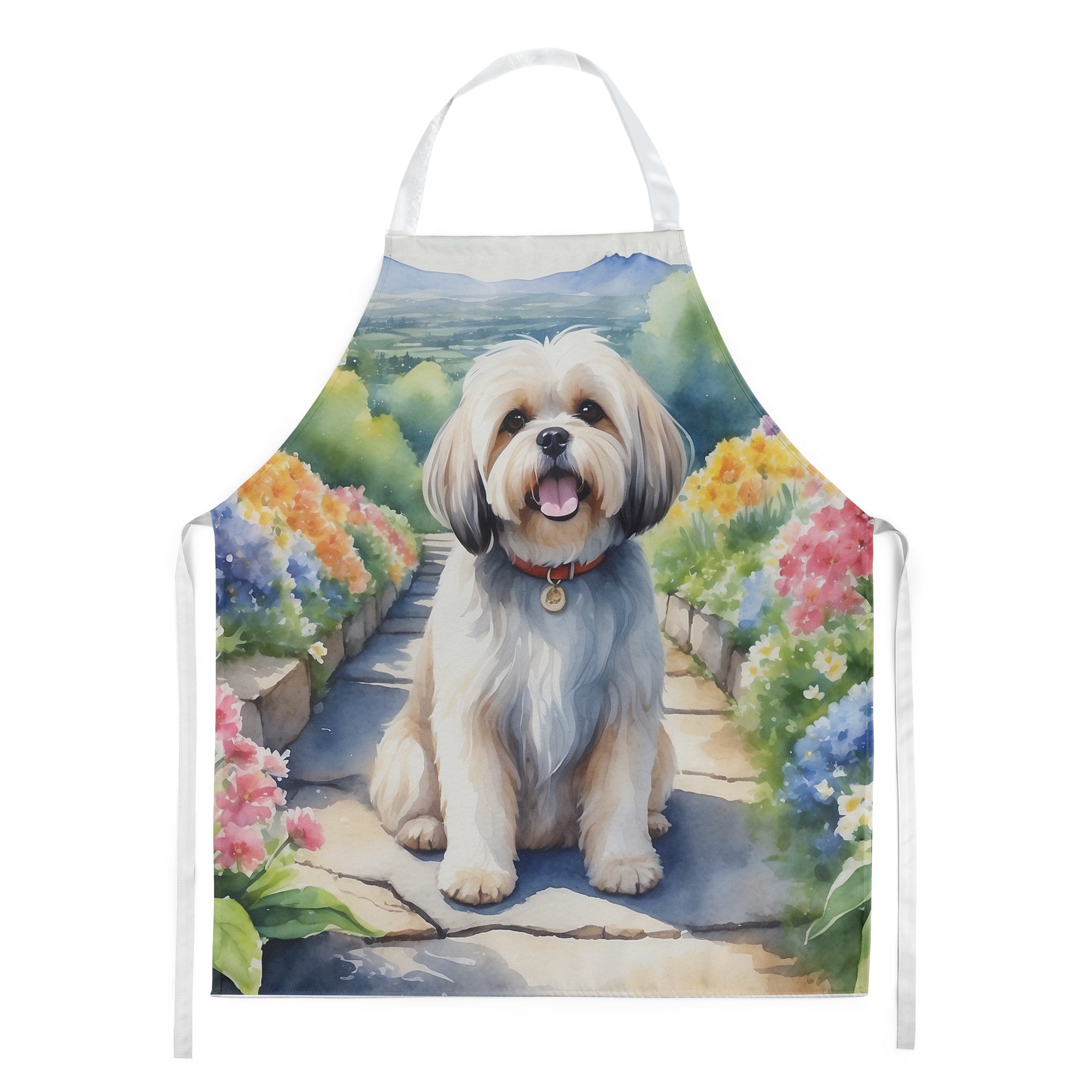 Lhasa Apso Spring Path Apron Cooking Kitchen Server Baking Crafts Gardening for Adult Women Men, Unisex, Large, Multicolor
