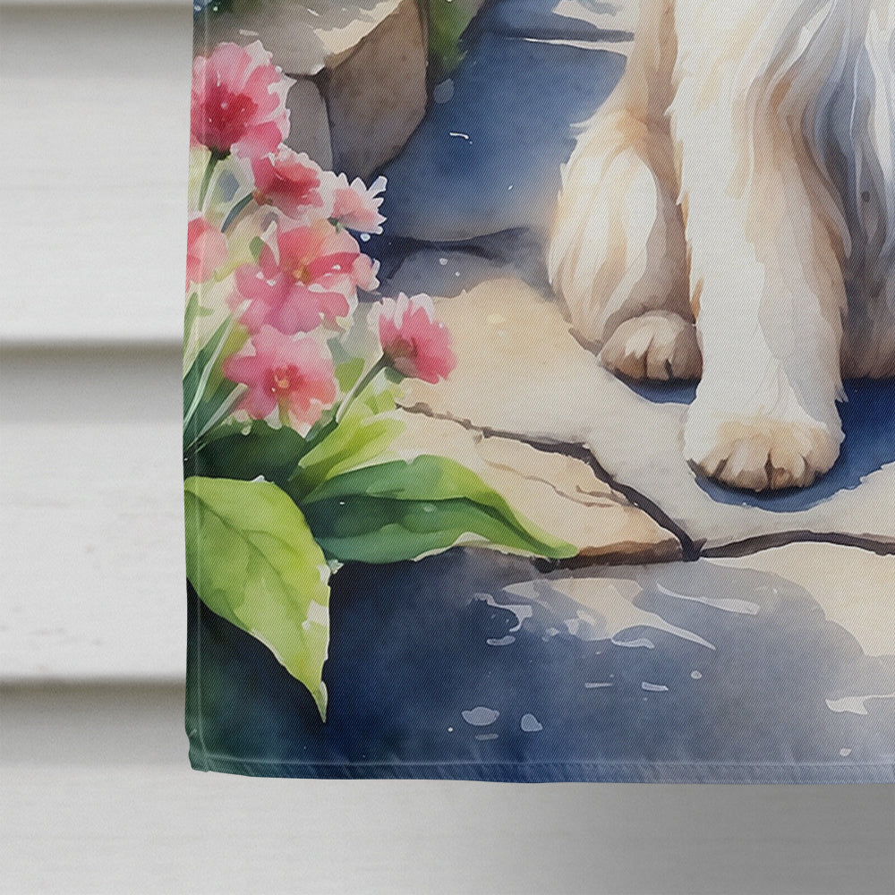 Lhasa Apso Spring Path House Flag 28x40 Porch Sleeve Pole Decorative Outside Yard Banner Artwork Wall Hanging, Polyester