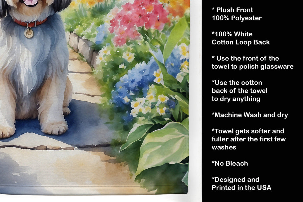 Lhasa Apso Spring Path Kitchen Towel Velour Plush Front and Cotton Loop Back Machine Washable