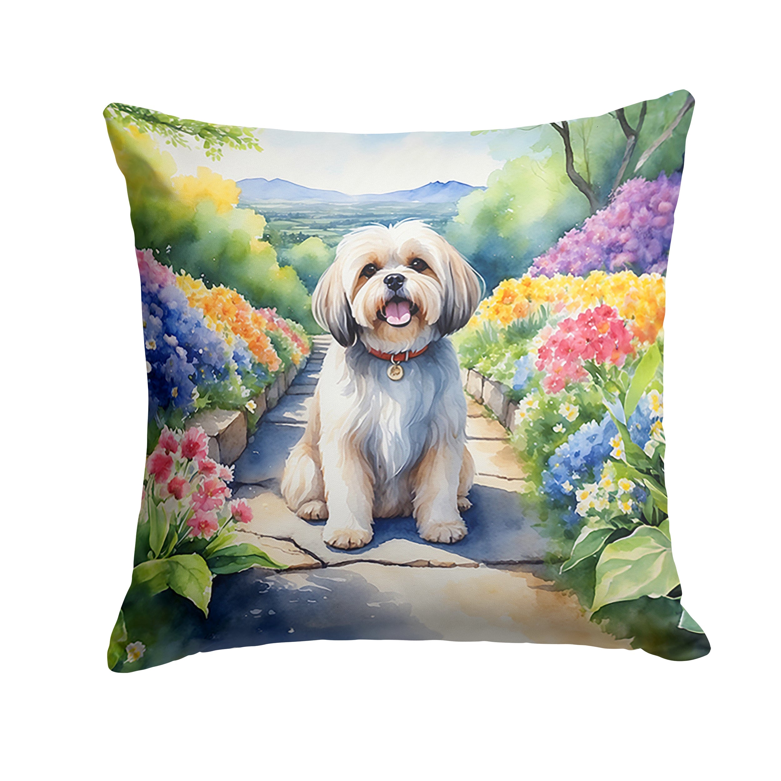 Lhasa Apso Spring Path Decorative Throw Pillow 18x18 Indoor Outdoor Accent Cushion, Fabric Cover with Insert for Sofa, Bed, Porch & Living Room