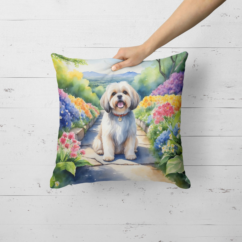 Lhasa Apso Spring Path Decorative Throw Pillow 18x18 Indoor Outdoor Accent Cushion, Fabric Cover with Insert for Sofa, Bed, Porch & Living Room