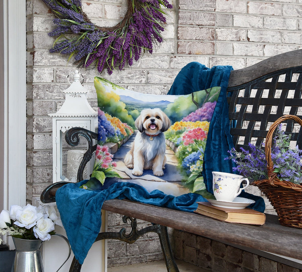 Lhasa Apso Spring Path Decorative Throw Pillow 18x18 Indoor Outdoor Accent Cushion, Fabric Cover with Insert for Sofa, Bed, Porch & Living Room