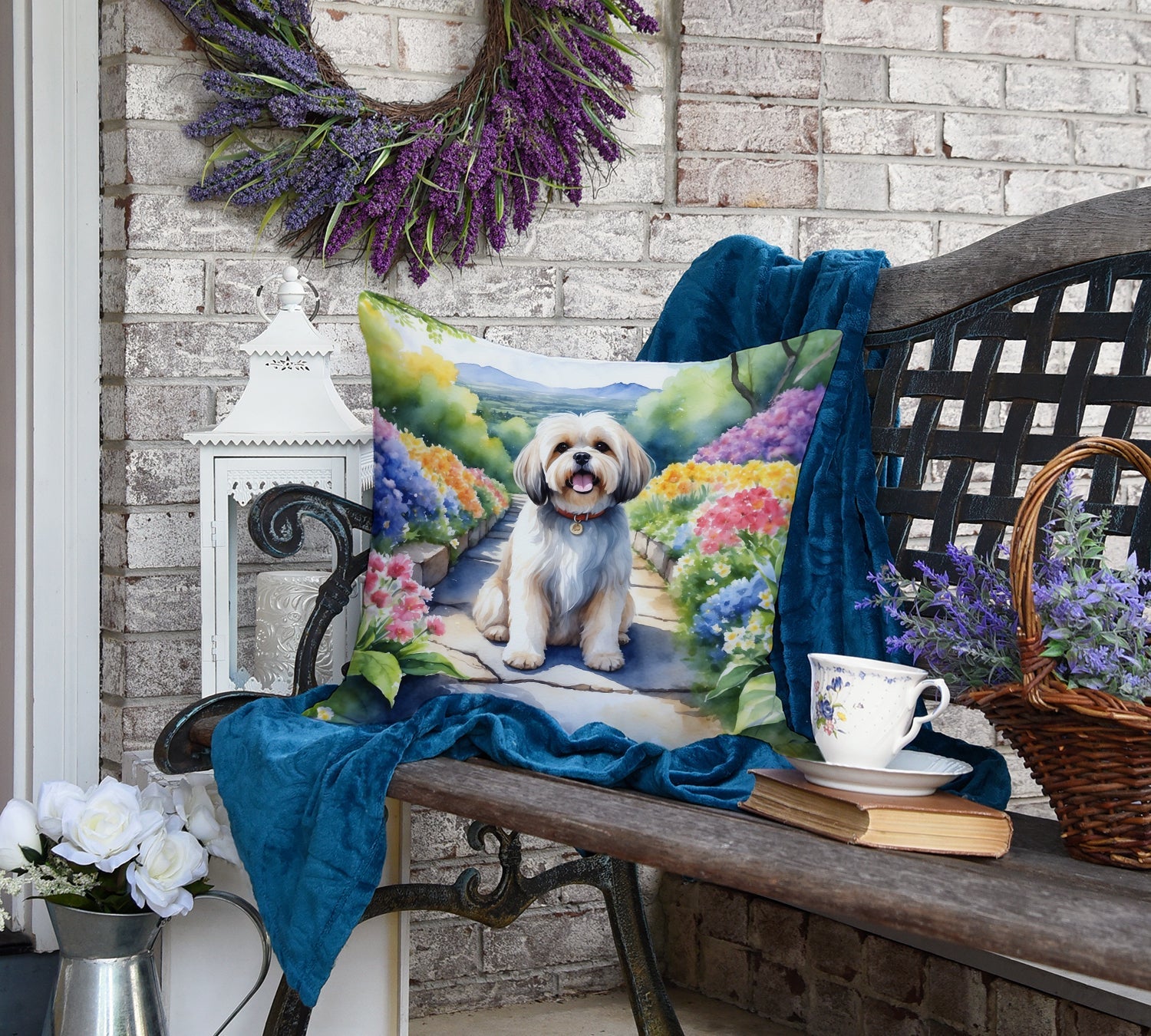 Lhasa Apso Spring Path Decorative Throw Pillow 18x18 Indoor Outdoor Accent Cushion, Fabric Cover with Insert for Sofa, Bed, Porch & Living Room