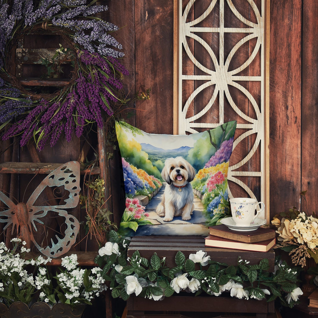 Lhasa Apso Spring Path Decorative Throw Pillow 18x18 Indoor Outdoor Accent Cushion, Fabric Cover with Insert for Sofa, Bed, Porch & Living Room