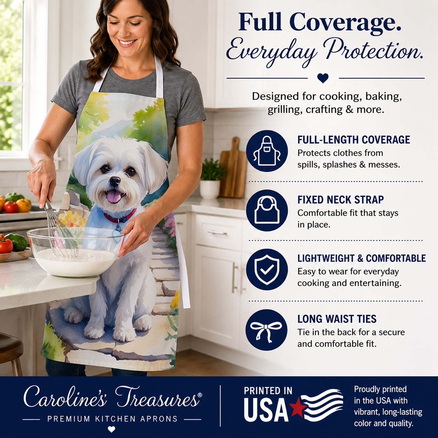 Maltese Spring Path Apron Cooking Kitchen Server Baking Crafts Gardening for Adult Women Men, Unisex, Large, Multicolor