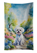 Maltese Spring Path Kitchen Towel Velour Plush Front and Cotton Loop Back Machine Washable