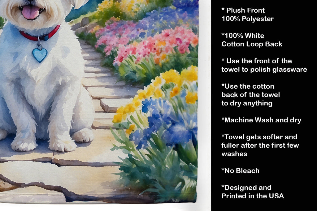 Maltese Spring Path Kitchen Towel Velour Plush Front and Cotton Loop Back Machine Washable