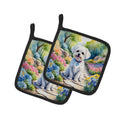 Maltese Spring Path Pot Holder Set of 2 Heat Resistant Quilted Hot Pads 7.5 x 7.5 Inch, Insulated Kitchen Trivets for Cooking & Baking