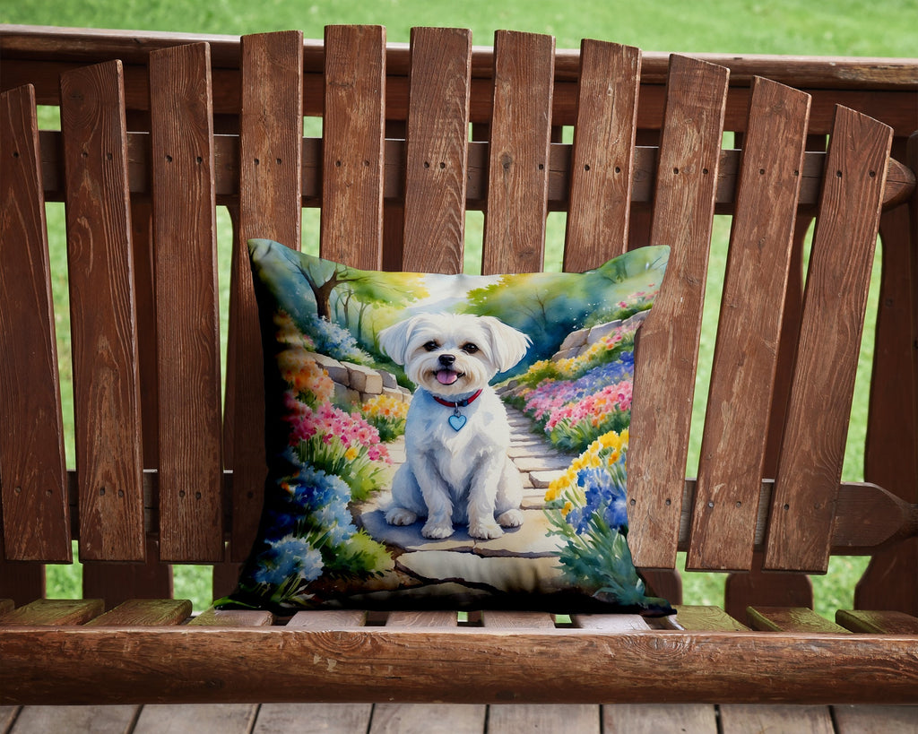 Maltese Spring Path Decorative Throw Pillow 14x14 Indoor Outdoor Accent Cushion, Fabric Cover with Insert for Sofa, Bed, Porch & Living Room