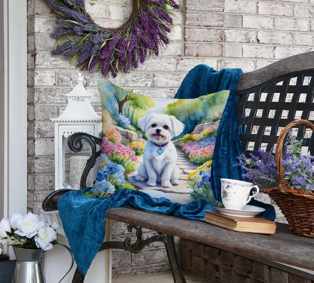 Maltese Spring Path Decorative Throw Pillow 18x18 Indoor Outdoor Accent Cushion, Fabric Cover with Insert for Sofa, Bed, Porch & Living Room