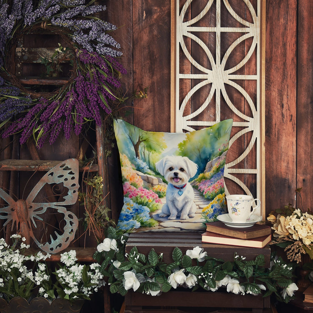 Maltese Spring Path Decorative Throw Pillow 18x18 Indoor Outdoor Accent Cushion, Fabric Cover with Insert for Sofa, Bed, Porch & Living Room