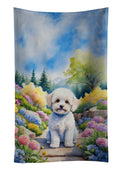 Maltipoo Spring Path Kitchen Towel Velour Plush Front and Cotton Loop Back Machine Washable
