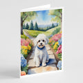 Maltipoo Spring Path Greeting Cards Pack of 8 Blank Cards with Envelopes Whimsical A7 Size 5x7