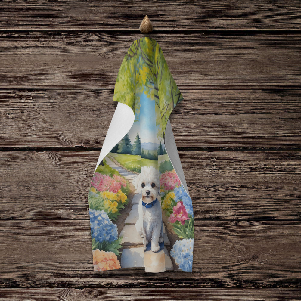 Maltipoo Spring Path Kitchen Towel Velour Plush Front and Cotton Loop Back Machine Washable