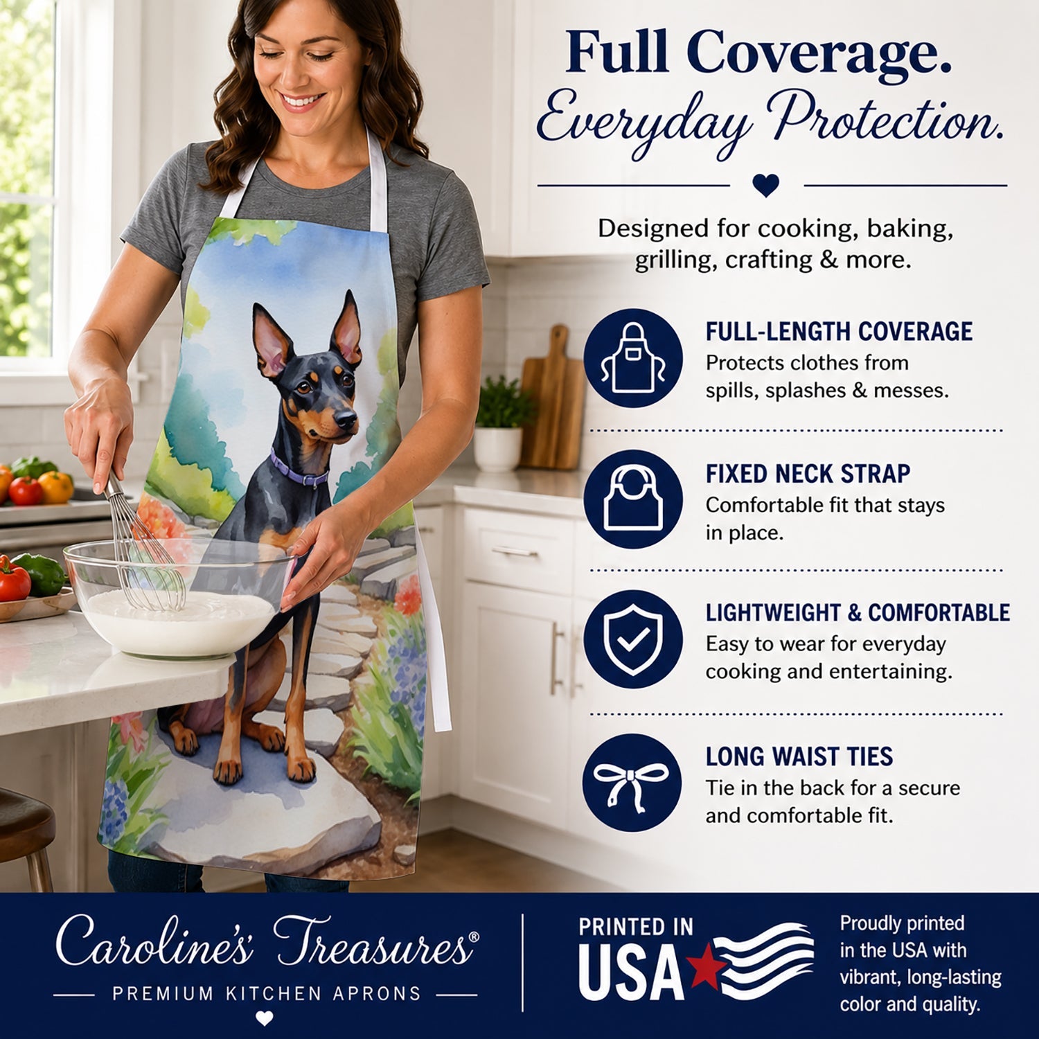 Manchester Terrier Spring Path Apron Cooking Kitchen Server Baking Crafts Gardening for Adult Women Men, Unisex, Large, Multicolor