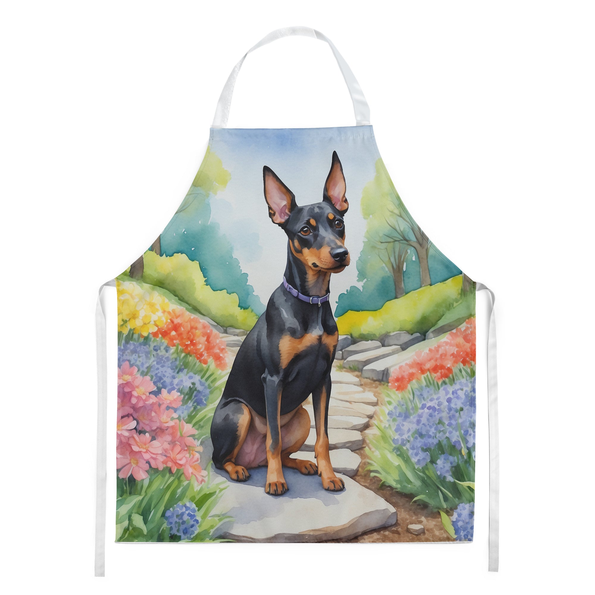 Manchester Terrier Spring Path Apron Cooking Kitchen Server Baking Crafts Gardening for Adult Women Men, Unisex, Large, Multicolor