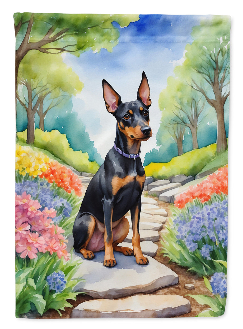 Manchester Terrier Spring Path House Flag 28x40 Porch Sleeve Pole Decorative Outside Yard Banner Artwork Wall Hanging, Polyester