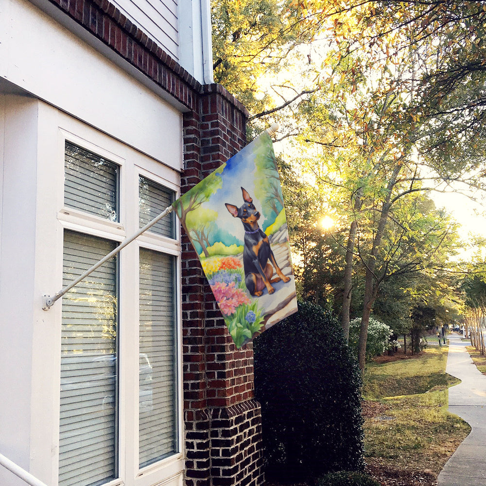 Manchester Terrier Spring Path House Flag 28x40 Porch Sleeve Pole Decorative Outside Yard Banner Artwork Wall Hanging, Polyester