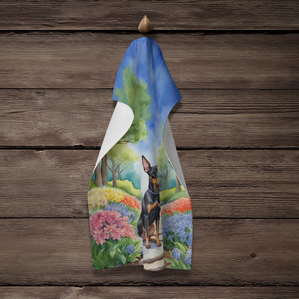 Manchester Terrier Spring Path Kitchen Towel Velour Plush Front and Cotton Loop Back Machine Washable