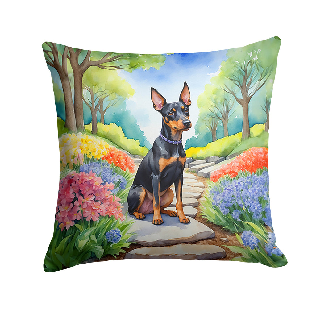 Manchester Terrier Spring Path Decorative Throw Pillow 18x18 Indoor Outdoor Accent Cushion, Fabric Cover with Insert for Sofa, Bed, Porch & Living Room