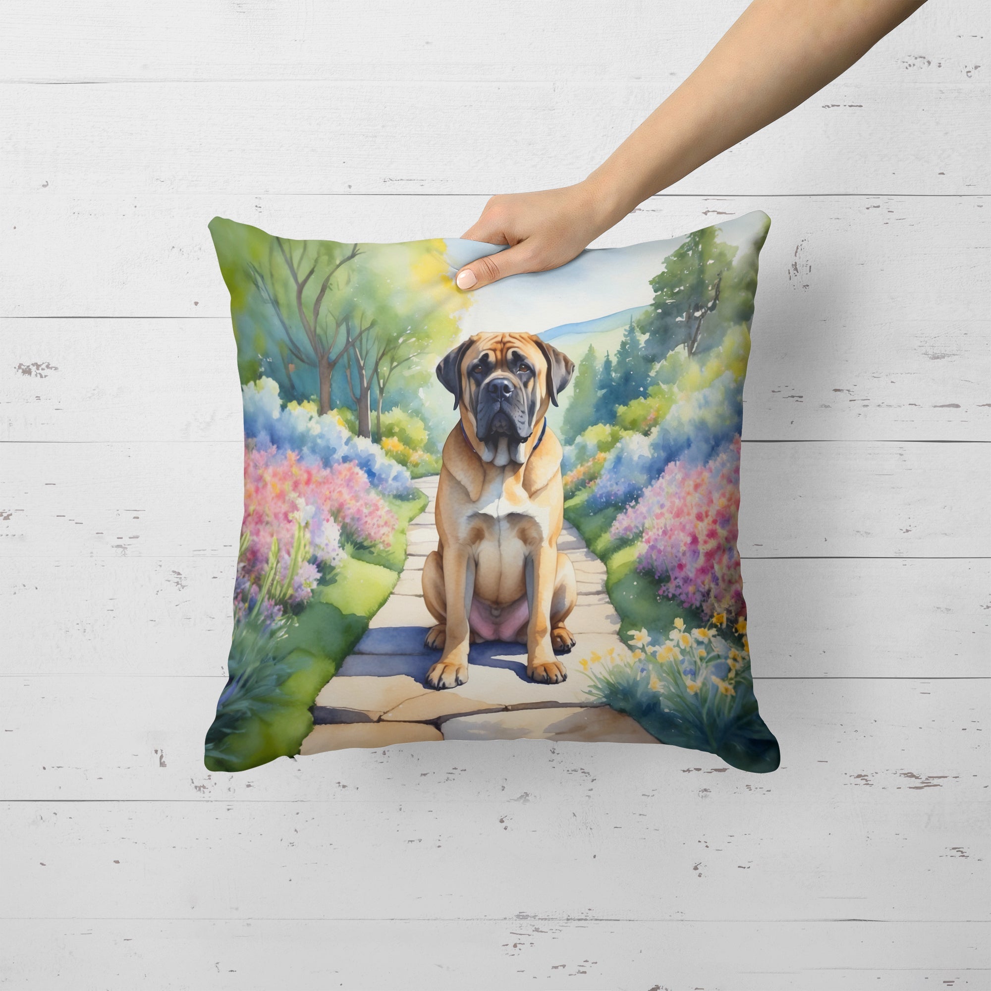 Mastiff Spring Path Decorative Throw Pillow 18x18 Indoor Outdoor Accent Cushion, Fabric Cover with Insert for Sofa, Bed, Porch & Living Room