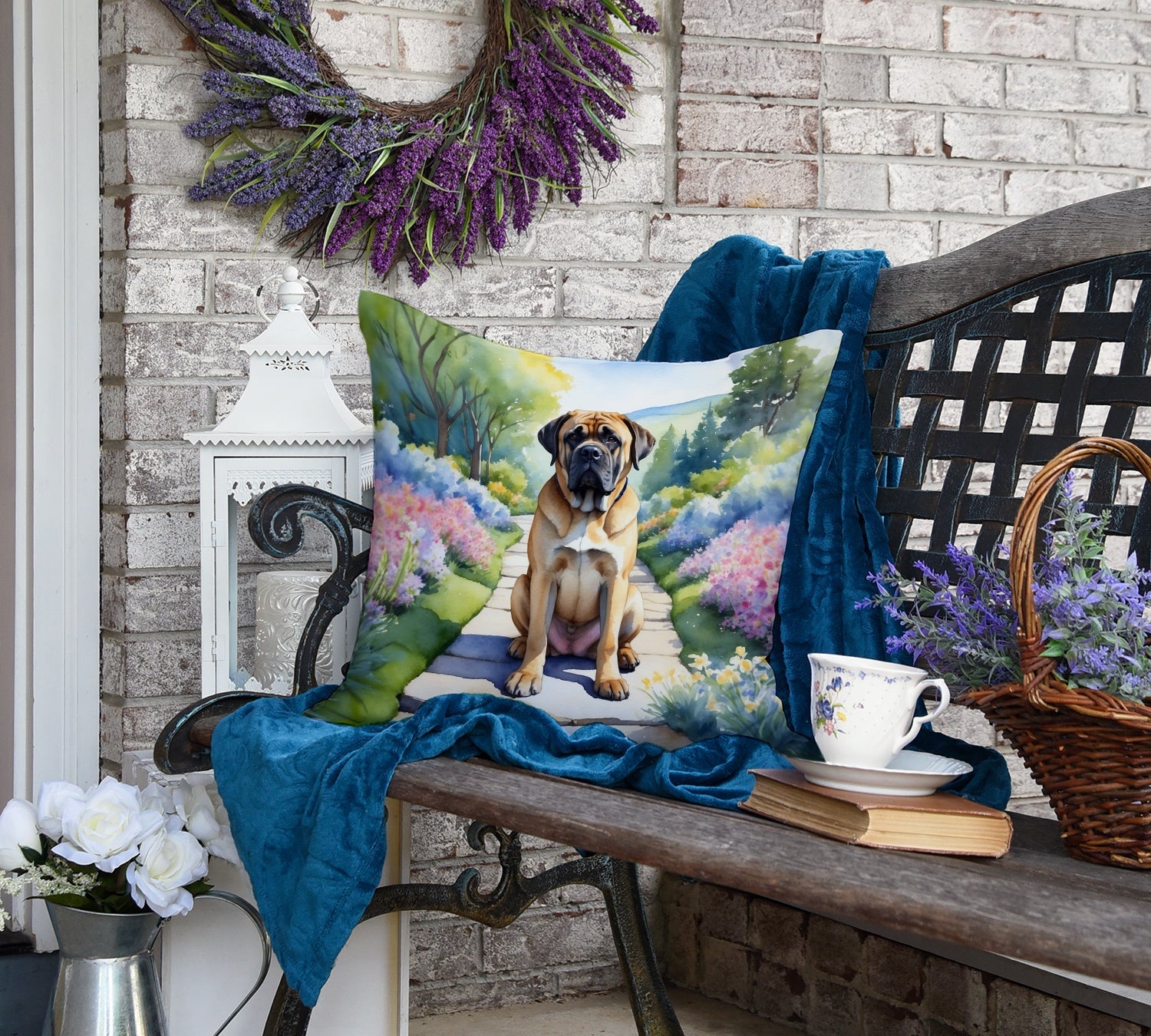 Mastiff Spring Path Decorative Throw Pillow 18x18 Indoor Outdoor Accent Cushion, Fabric Cover with Insert for Sofa, Bed, Porch & Living Room