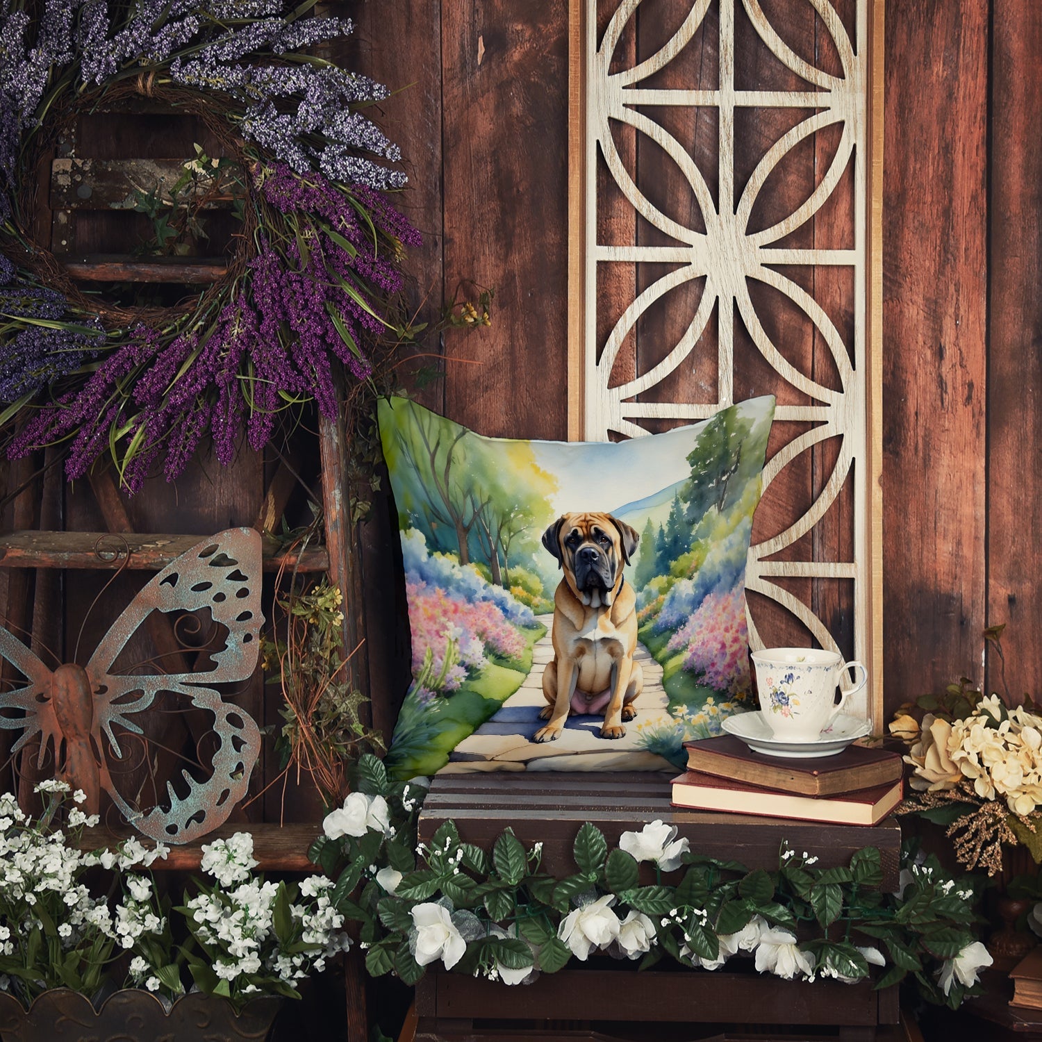 Mastiff Spring Path Decorative Throw Pillow 18x18 Indoor Outdoor Accent Cushion, Fabric Cover with Insert for Sofa, Bed, Porch & Living Room