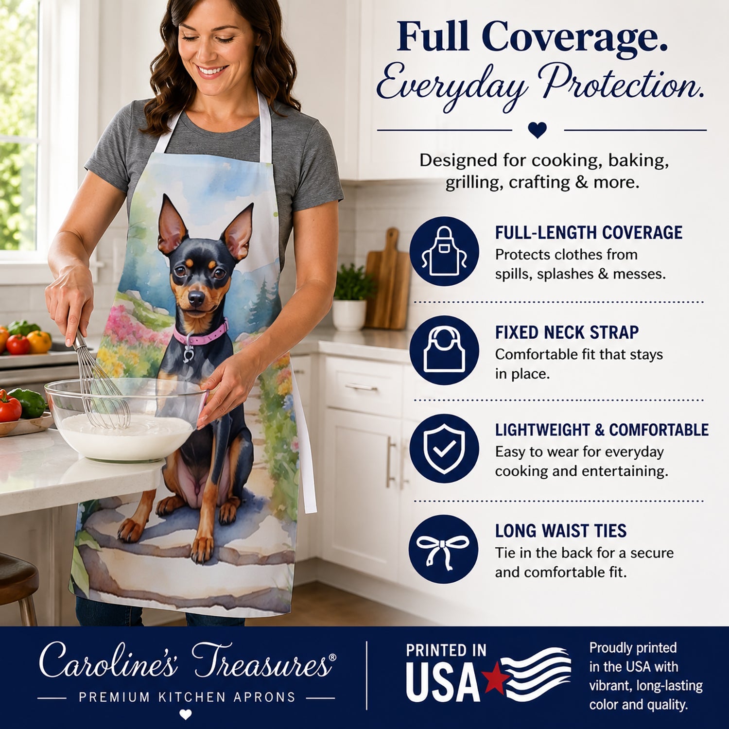 Miniature Pinscher Spring Path Apron Cooking Kitchen Server Baking Crafts Gardening for Adult Women Men, Unisex, Large, Multicolor