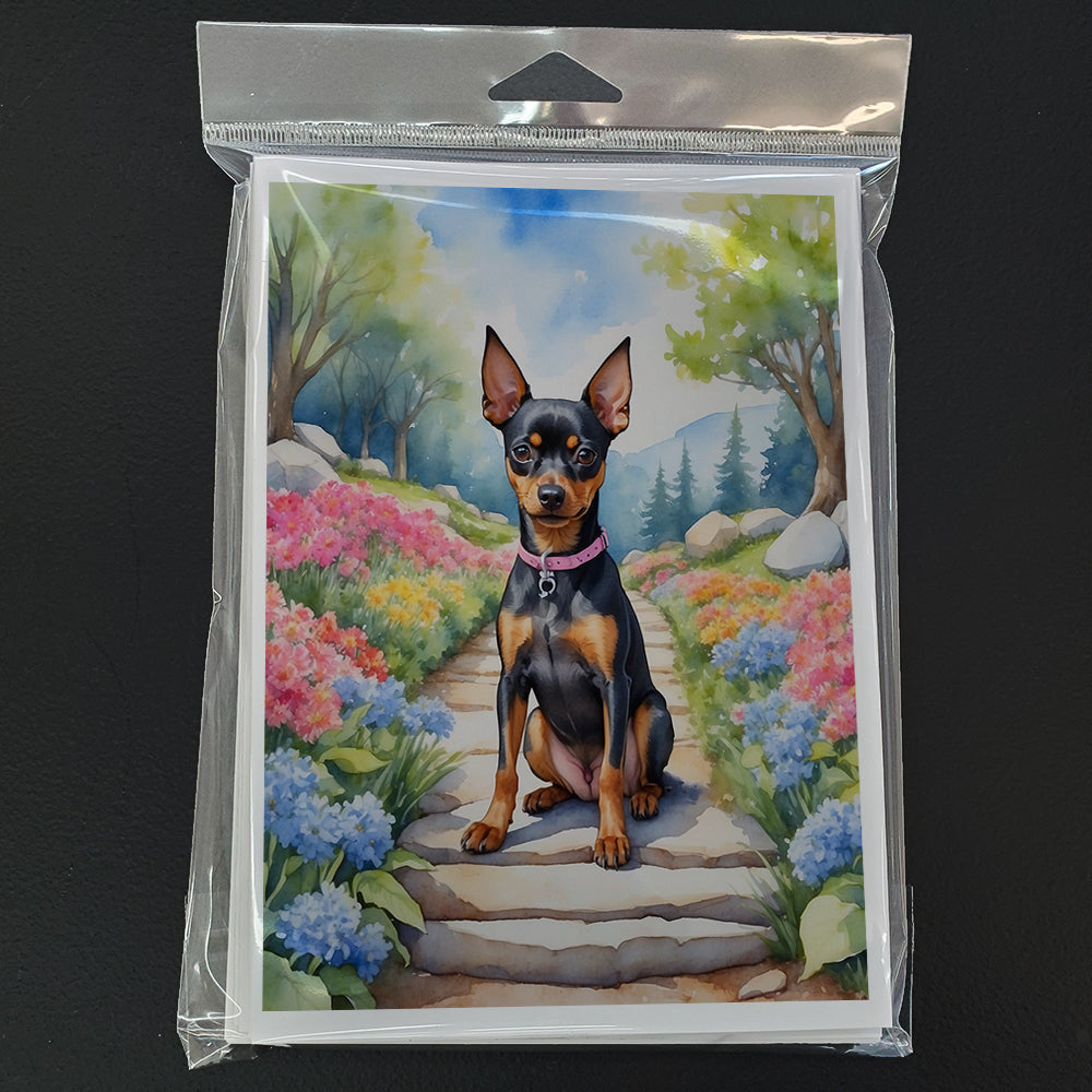 Miniature Pinscher Spring Path Greeting Cards Pack of 8 Blank Cards with Envelopes Whimsical A7 Size 5x7