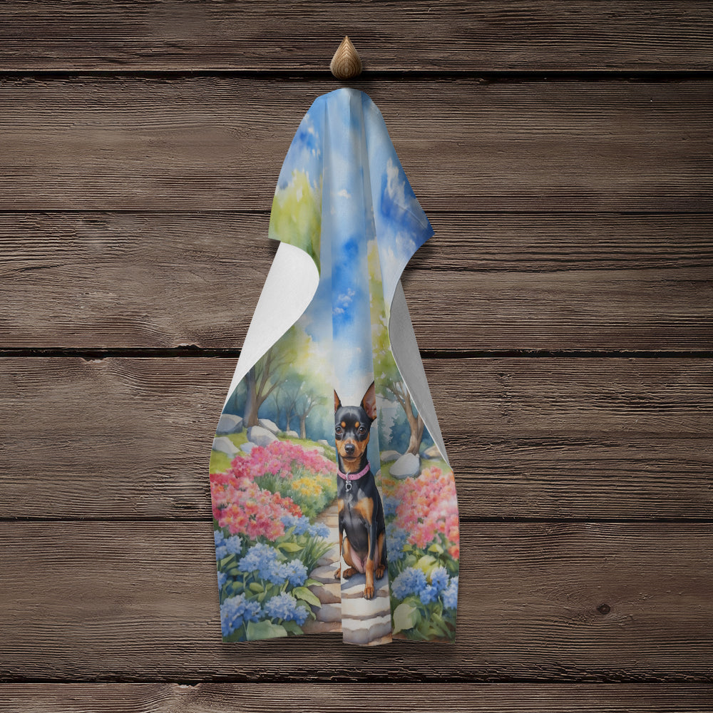 Miniature Pinscher Spring Path Kitchen Towel Velour Plush Front and Cotton Loop Back Machine Washable