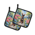 Miniature Pinscher Spring Path Pot Holder Set of 2 Heat Resistant Quilted Hot Pads 7.5 x 7.5 Inch, Insulated Kitchen Trivets for Cooking & Baking