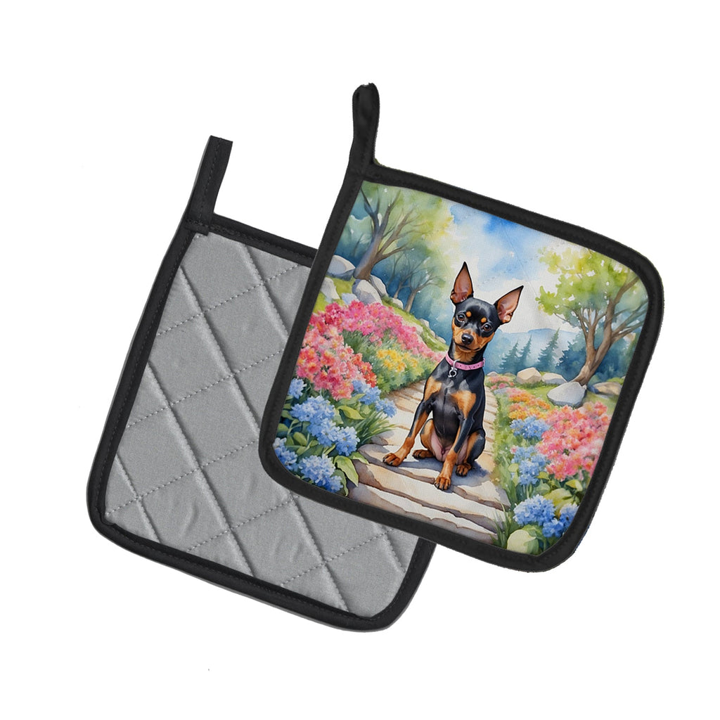 Miniature Pinscher Spring Path Pot Holder Set of 2 Heat Resistant Quilted Hot Pads 7.5 x 7.5 Inch, Insulated Kitchen Trivets for Cooking & Baking