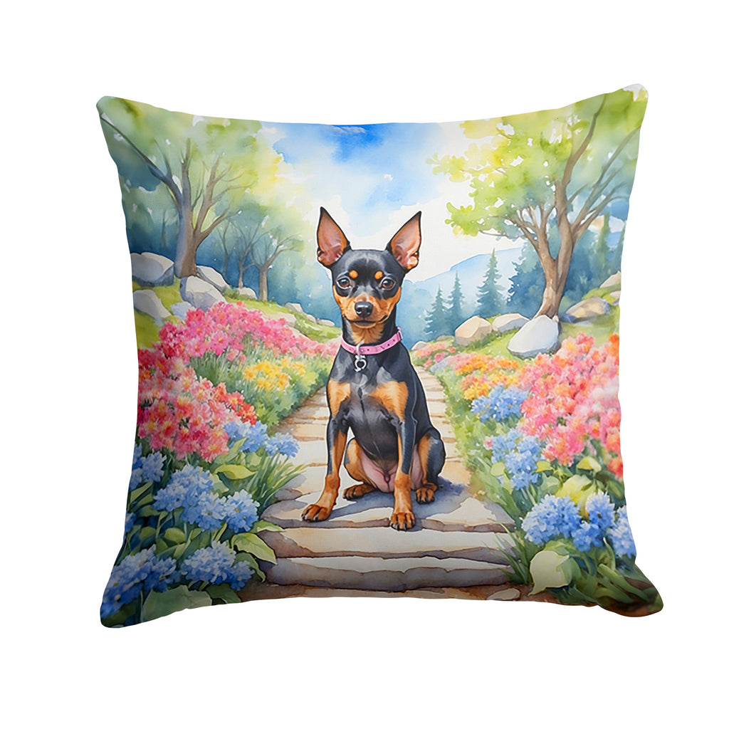 Miniature Pinscher Spring Path Decorative Throw Pillow 18x18 Indoor Outdoor Accent Cushion, Fabric Cover with Insert for Sofa, Bed, Porch & Living Room