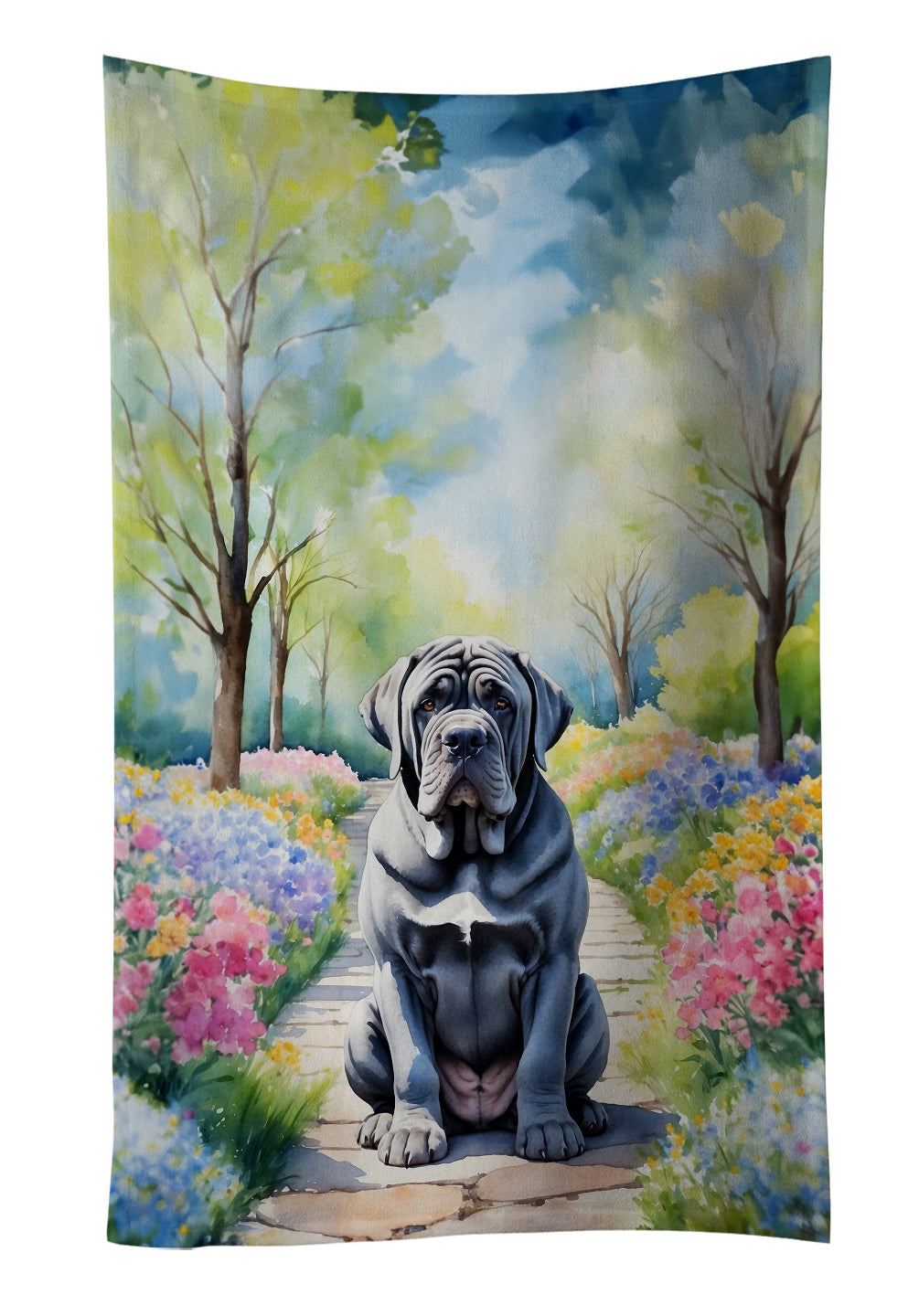 Neapolitan Mastiff Spring Path Kitchen Towel Velour Plush Front and Cotton Loop Back Machine Washable