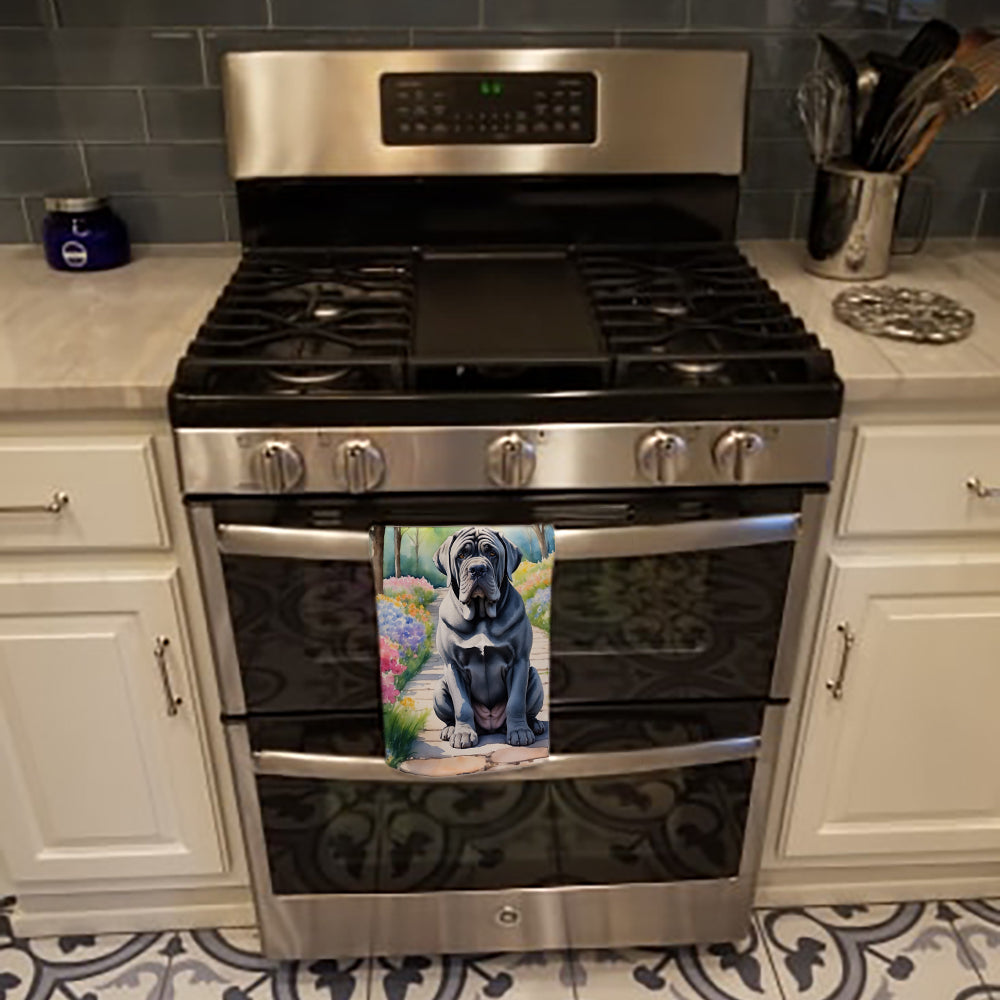 Neapolitan Mastiff Spring Path Kitchen Towel Velour Plush Front and Cotton Loop Back Machine Washable