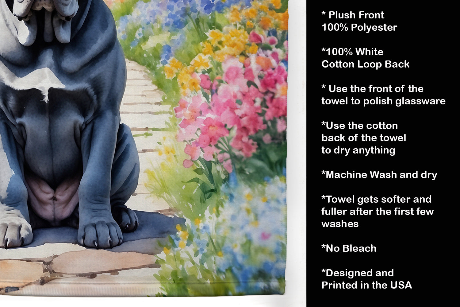 Neapolitan Mastiff Spring Path Kitchen Towel Velour Plush Front and Cotton Loop Back Machine Washable