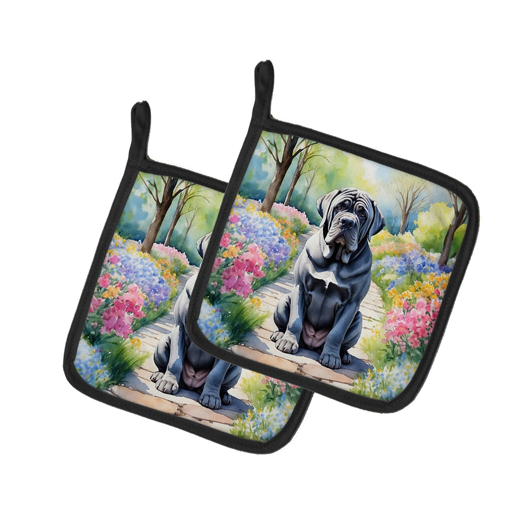 Neapolitan Mastiff Spring Path Pot Holder Set of 2 Heat Resistant Quilted Hot Pads 7.5 x 7.5 Inch, Insulated Kitchen Trivets for Cooking & Baking