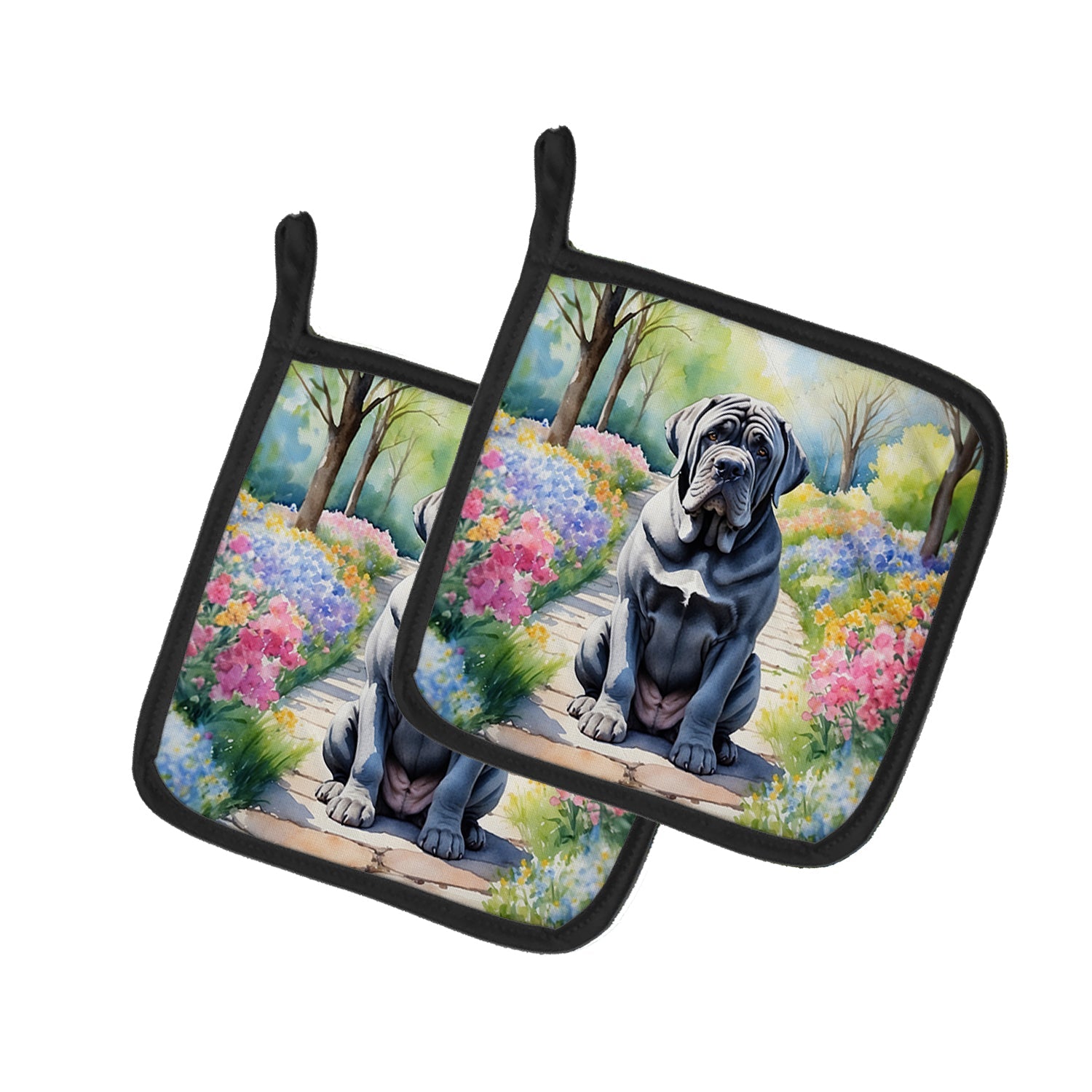 Neapolitan Mastiff Spring Path Pot Holder Set of 2 Heat Resistant Quilted Hot Pads 7.5 x 7.5 Inch, Insulated Kitchen Trivets for Cooking & Baking