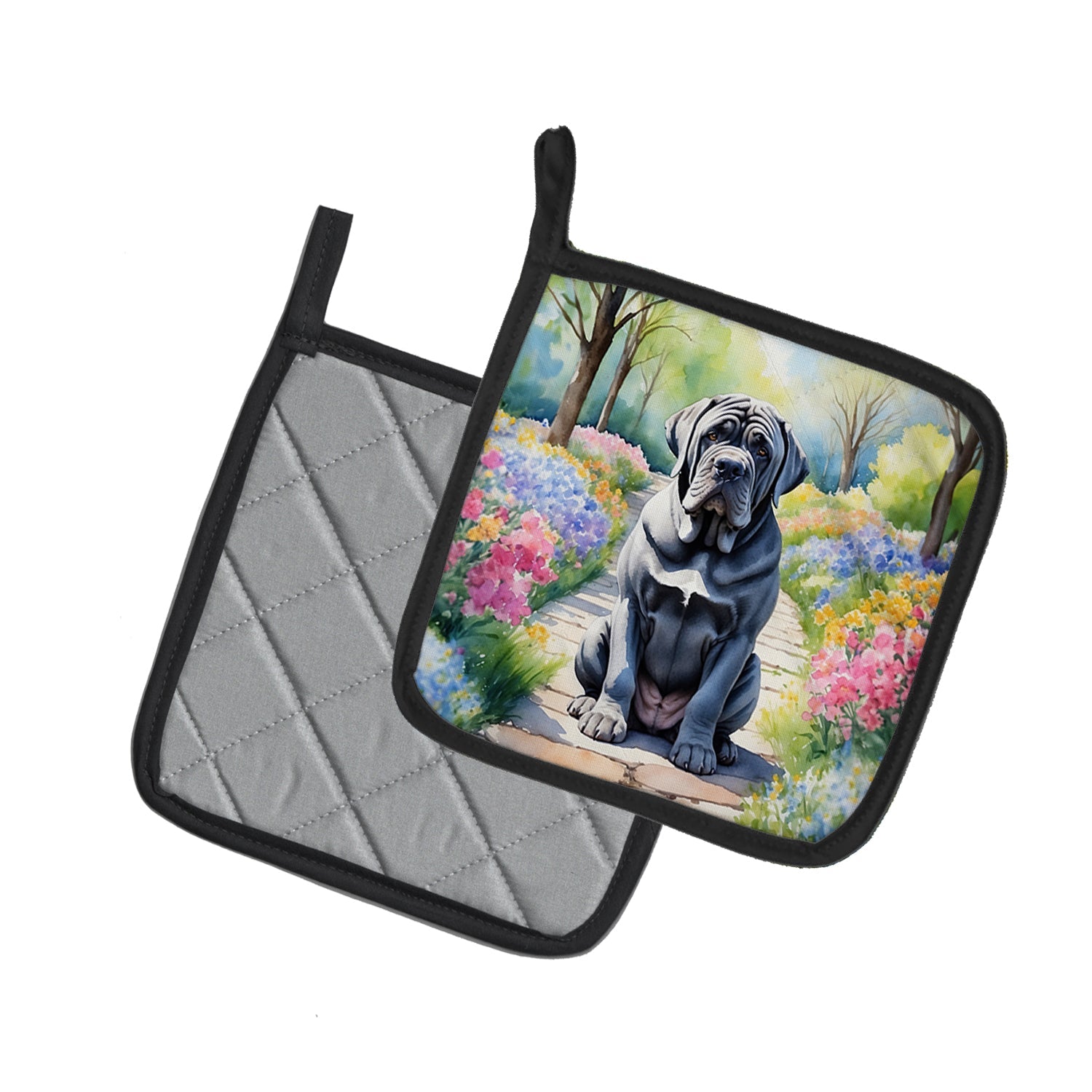 Neapolitan Mastiff Spring Path Pot Holder Set of 2 Heat Resistant Quilted Hot Pads 7.5 x 7.5 Inch, Insulated Kitchen Trivets for Cooking & Baking