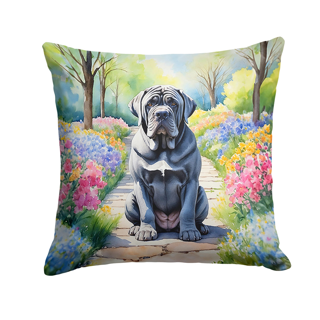 Neapolitan Mastiff Spring Path Decorative Throw Pillow 14x14 Indoor Outdoor Accent Cushion, Fabric Cover with Insert for Sofa, Bed, Porch & Living Room