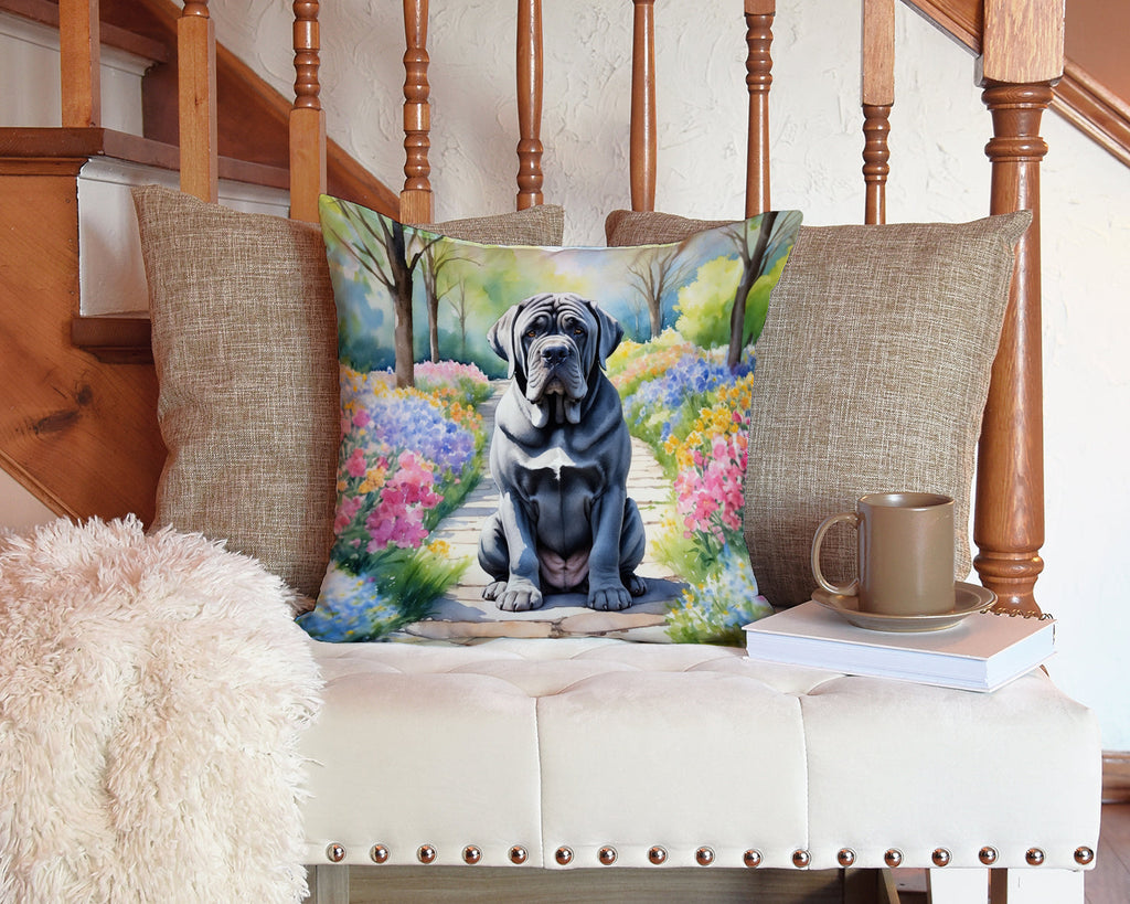 Neapolitan Mastiff Spring Path Decorative Throw Pillow 14x14 Indoor Outdoor Accent Cushion, Fabric Cover with Insert for Sofa, Bed, Porch & Living Room