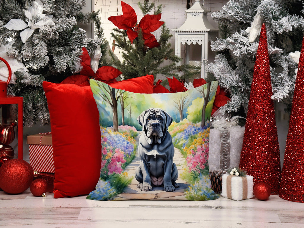 Neapolitan Mastiff Spring Path Decorative Throw Pillow 14x14 Indoor Outdoor Accent Cushion, Fabric Cover with Insert for Sofa, Bed, Porch & Living Room