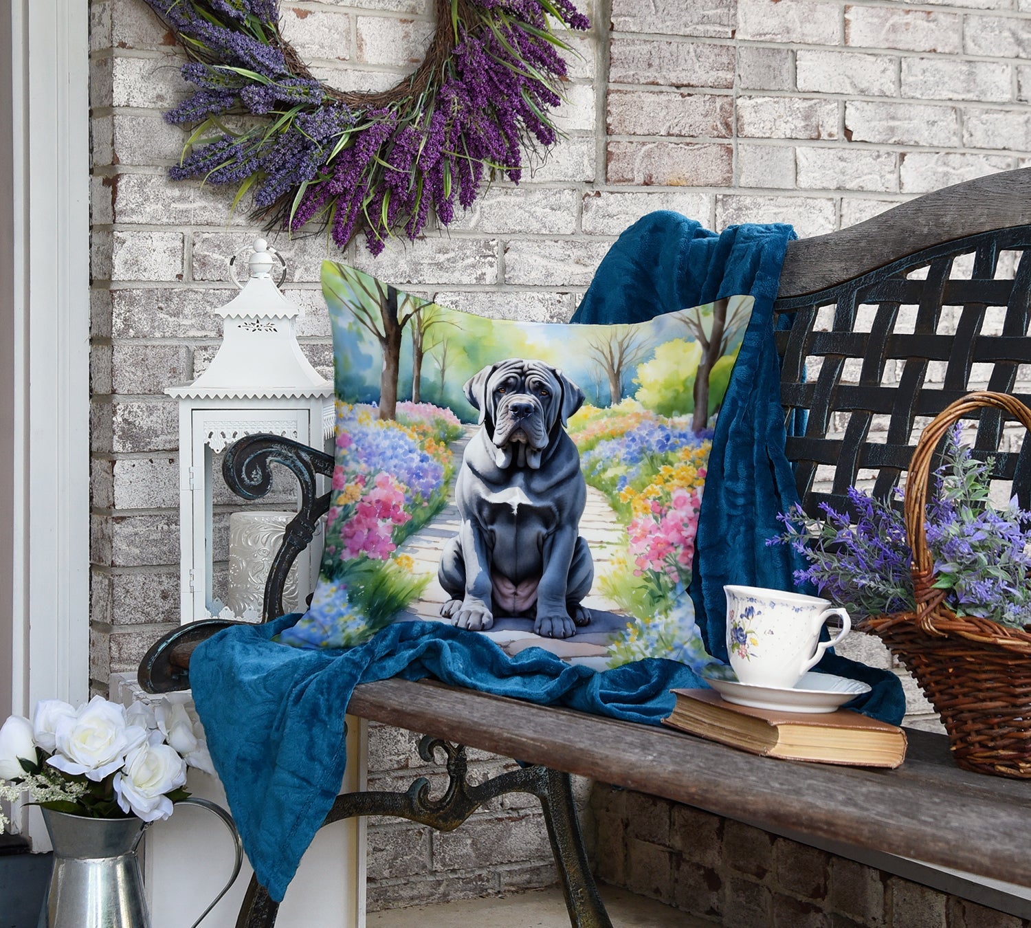 Neapolitan Mastiff Spring Path Decorative Throw Pillow 18x18 Indoor Outdoor Accent Cushion, Fabric Cover with Insert for Sofa, Bed, Porch & Living Room