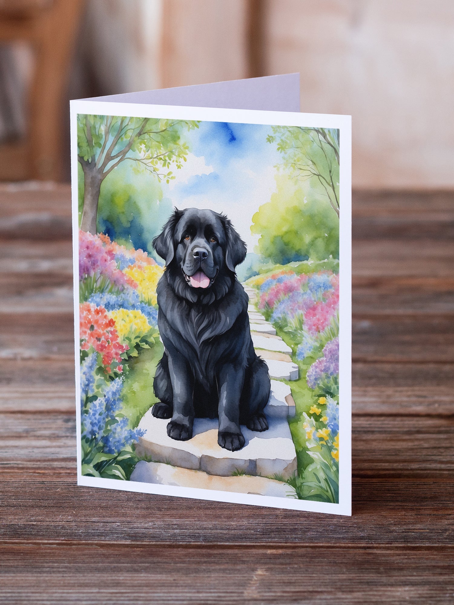 Newfoundland Spring Path Greeting Cards Pack of 8 Blank Cards with Envelopes Whimsical A7 Size 5x7
