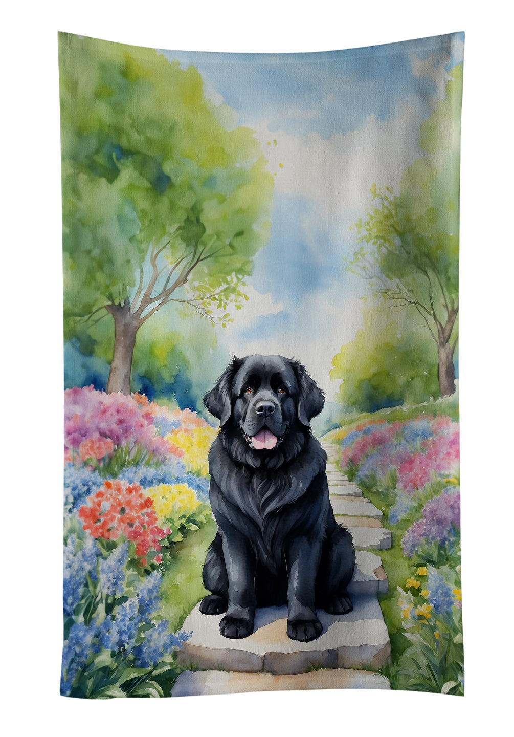 Newfoundland Spring Path Kitchen Towel Velour Plush Front and Cotton Loop Back Machine Washable