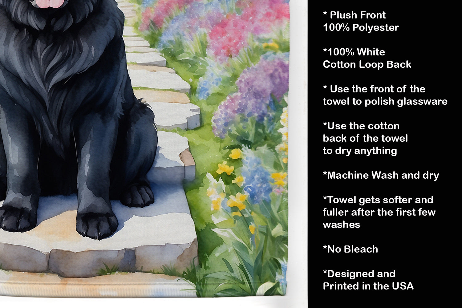 Newfoundland Spring Path Kitchen Towel Velour Plush Front and Cotton Loop Back Machine Washable