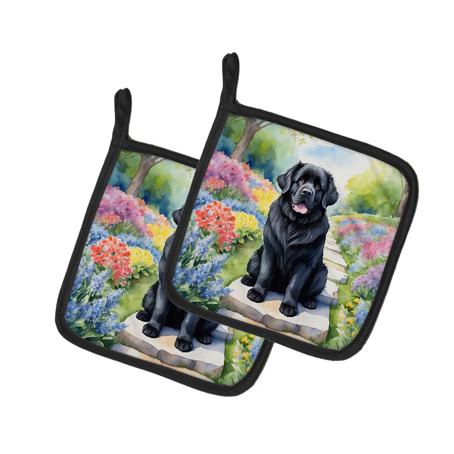 Newfoundland Spring Path Pot Holder Set of 2 Heat Resistant Quilted Hot Pads 7.5 x 7.5 Inch, Insulated Kitchen Trivets for Cooking & Baking